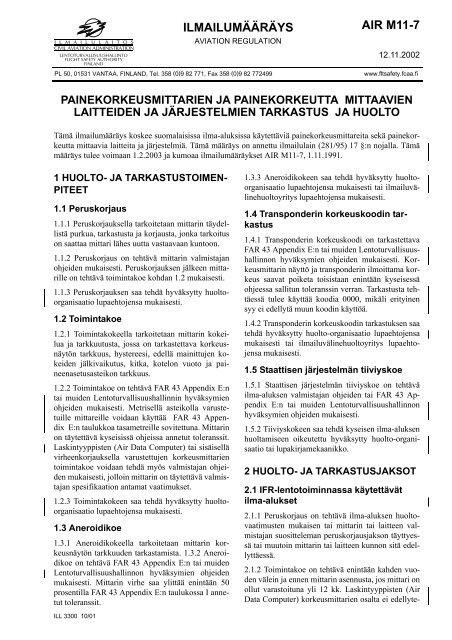 AIR M11-7, Painekorkeusmittarien ja painekorkeutta ... - Finlex