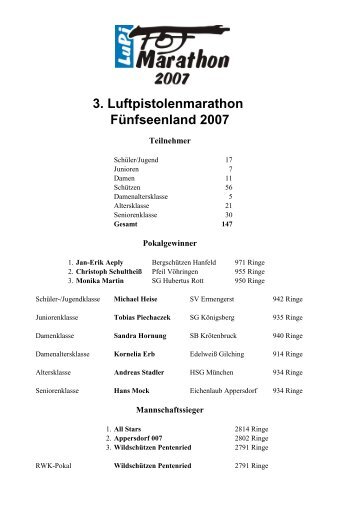 3. Luftpistolenmarathon Fünfseenland 2007