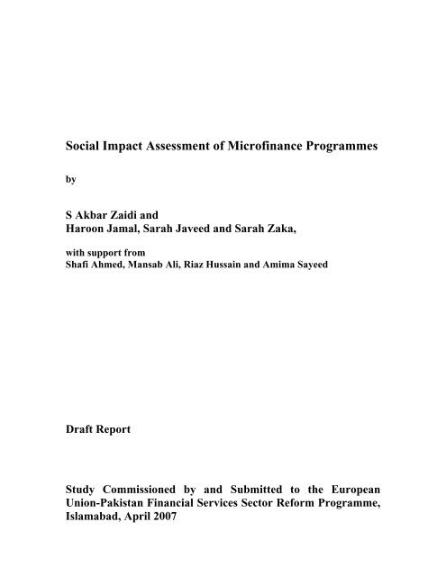 Social Impact Assessment of Microfinance Programmes - weman