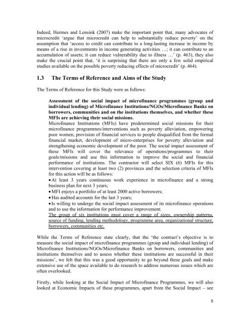 Social Impact Assessment of Microfinance Programmes - weman