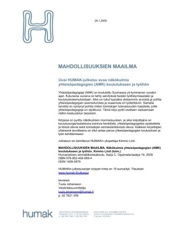 Tiedote ja sisÃ¤llysluettelo - Humanistinen ammattikorkeakoulu
