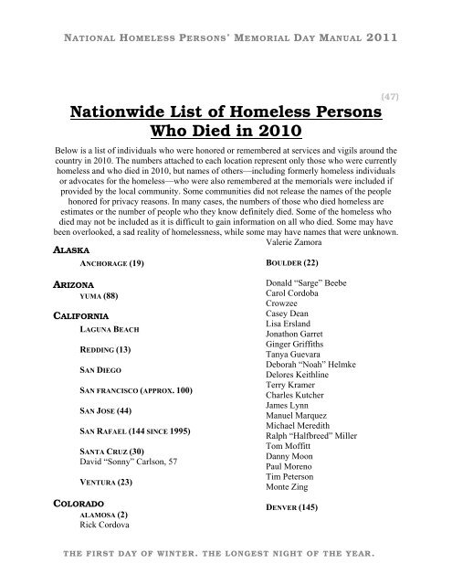2011 Organizing Manual - National Coalition for the Homeless