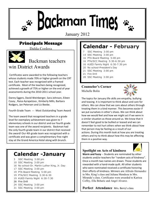 january-february 2012 - Backman Elementary School