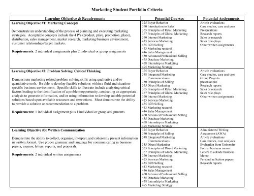 Marketing Student Portfolio Criteria - NIU College of Business