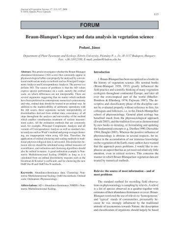 Braun-Blanquet's legacy and data analysis in vegetation science