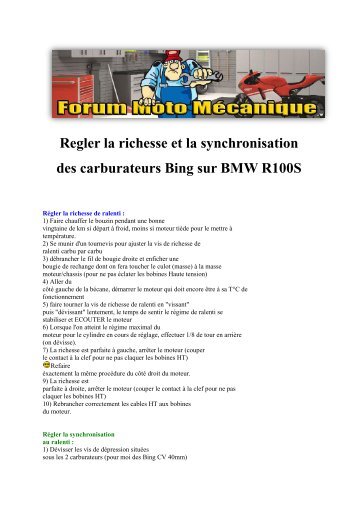 Regler la richesse et la synchronisation des carburateurs Bing sur ...
