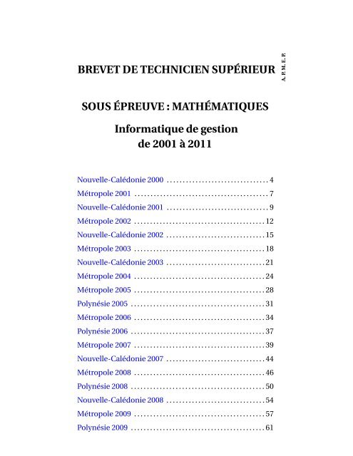 BREVET DE TECHNICIEN SUPÃ RIEUR SOUS Ã PREUVE ... - Apmep