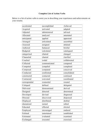 verb list