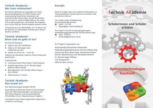 Flyer zur Technik AKademie - Antoniuskolleg Neunkirchen