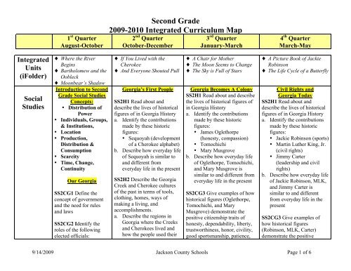 Second Grade Curriculum Map Second Grade 2009-2010 Integrated Curriculum Map