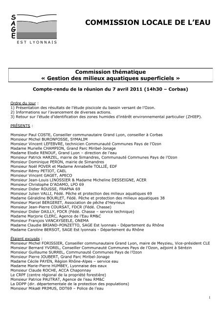 CR rÃ©union du 07-04-2011 - (SAGE) de l'Est lyonnais