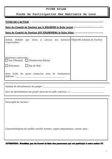 FICHE BILAN Fonds de Participation des Habitants ... - Ville de Loos