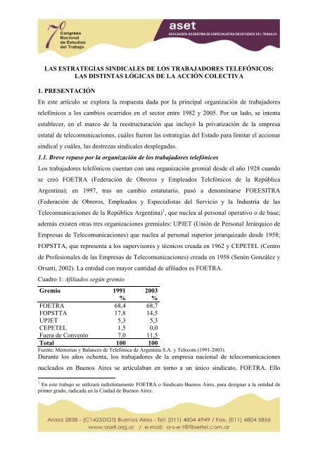 VII Congreso Nacional de Estudios del Trabajo âNuevos ... - ASET