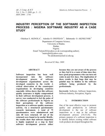 industry perception of the software inspection process - IEEE Afr J ...