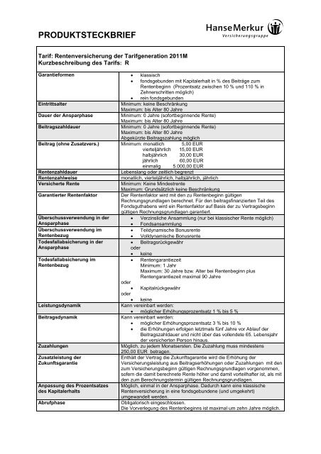 produktsteckbrief - HanseMerkur VertriebsPortal