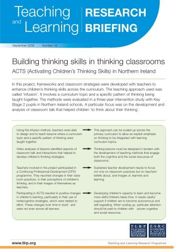 Building thinking skills in thinking classrooms - Teaching and ...