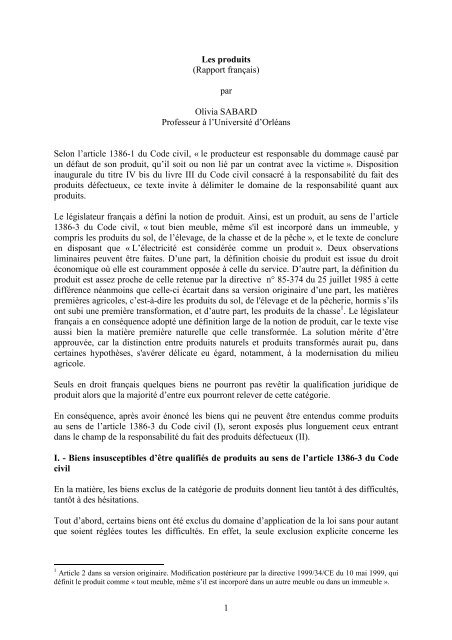 1 Les produits (Rapport franÃ§ais) par Olivia SABARD ... - Grerca