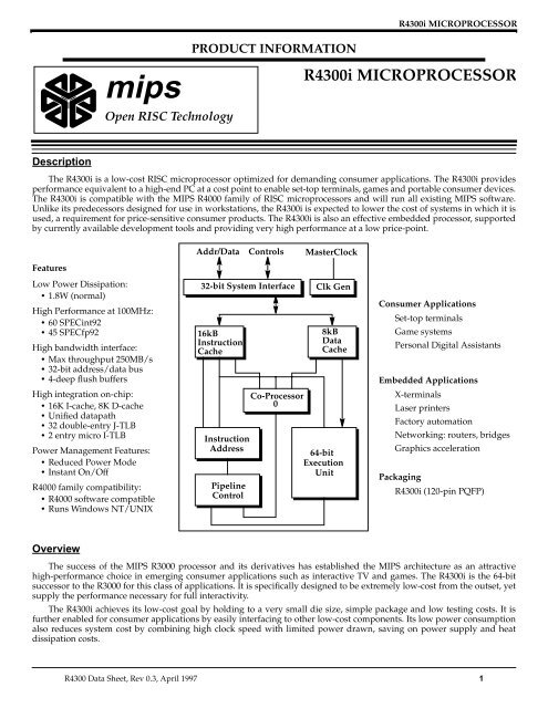 R4300i Product Information - MIPS Technologies, Inc.