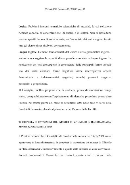 VERBALE DELLA SEDUTA DEL CONSIGLIO DI FACOLTA' DI ...