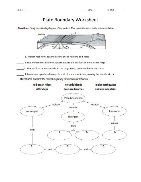 Plate Boundary Worksheet