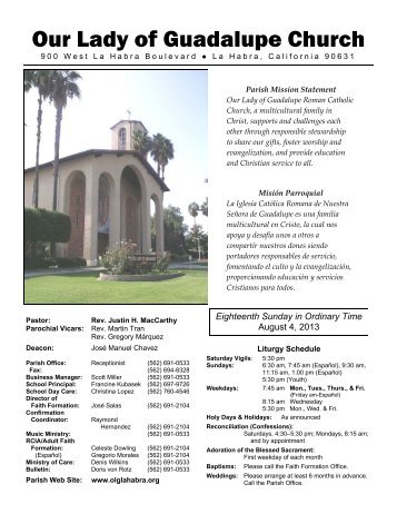 Bulletin / boletÃ­n - Our Lady of Guadalupe Catholic Church