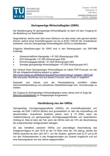 Geringwertige Wirtschaftsgüter (GWG) Handhabung neu der Gwgs