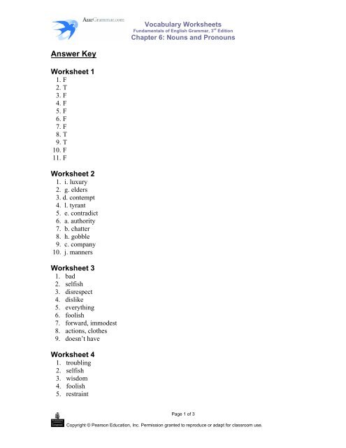 Worksheet Azar Basic English Grammar Chart 8 6 Answers