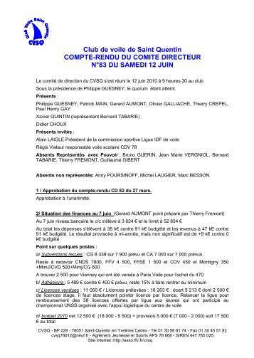 Club de voile de Saint Quentin COMPTE-RENDU DU COMITE ...