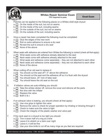 Whites Repair Seminar Exam - Whites Diving