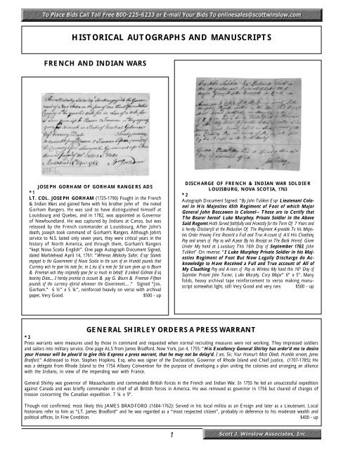 historical autographs and manuscripts - Scott J.Winslow Associates