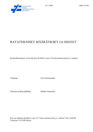 Jatkuvakiskoraiteet ja -vaihteet - Liikennevirasto