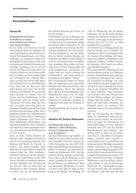 15. Jahrgang – 2010/3 Zeitschrift des Schweizerischen Burgenvereins