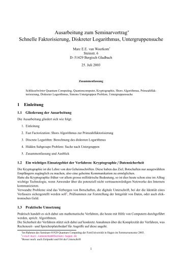 Ausarbeitung zum Seminarvortrag Schnelle Faktorisierung ...