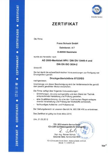 DIN EN 13445-4 - Franz Schuck GmbH