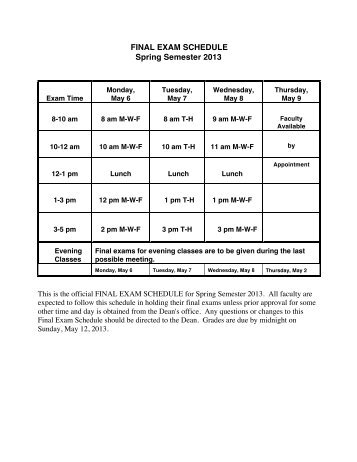 SP13 Final Exam Schedule