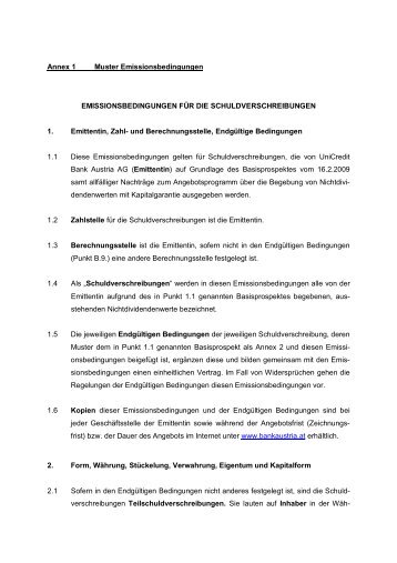 Annex 1 Muster Emissionsbedingungen - Bank Austria