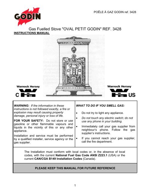 Gas Fuelled Stove Oval Petit Godin Ref 3428