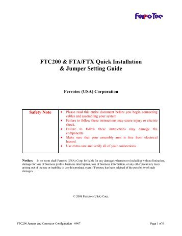 FTC200 & FTA/FTX Quick Installation & Jumper Setting Guide Ferrotec