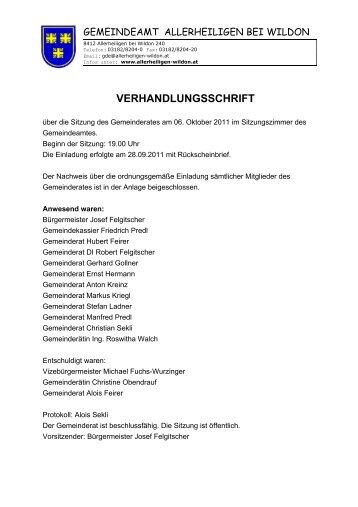 Gemeinderatssitzung vom 06.10.2011 - Gemeinde Allerheiligen bei ...