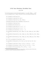 (CM)2 Intro Workshop: Divisibility Tests - Math Teachers' Circles