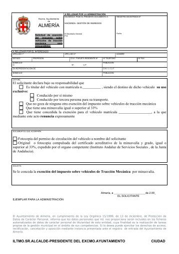 Solicitud exencion ivtm minusvalidos.pdf - Ayuntamiento de AlmerÃ­a