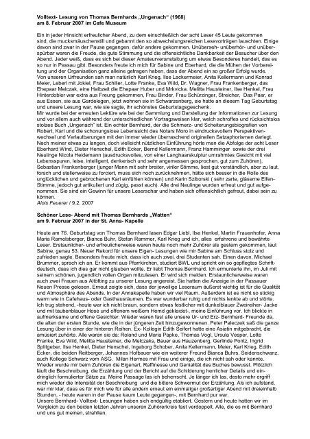 Lese-Berichte_8.-9.2. 2007.pdf - Passauer Thomas Bernhard Freunde
