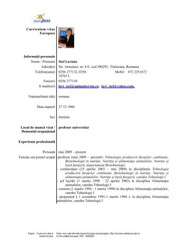 Curriculum vitae Europass InformaÅ£ii personale Nume / Prenume ...