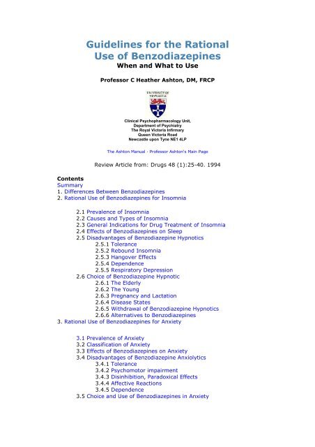 Guidelines for the Rational Use of Benzodiazepines