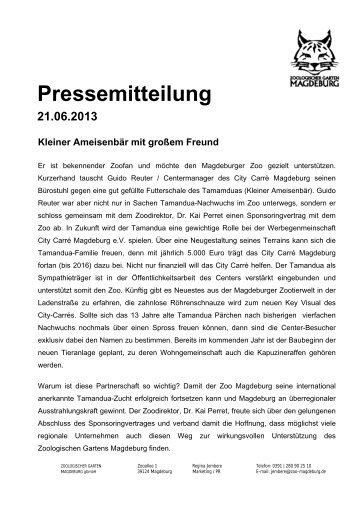 Pressemitteilung vom 21.06.2013 - Zoo Magdeburg