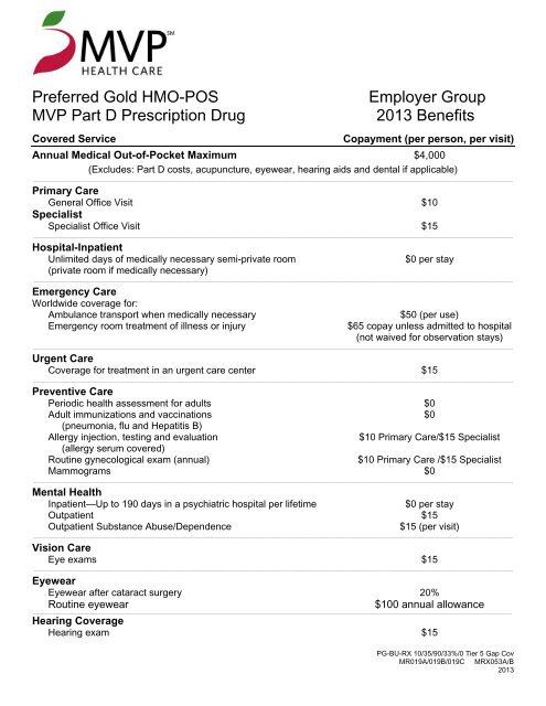 Preferred Gold HMO-POS Employer Group MVP ... - MVP Health Care