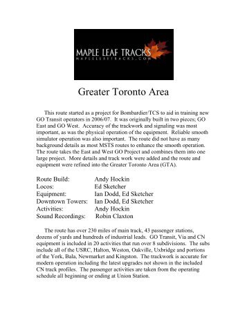 Greater Toronto Area - Maple Leaf Tracks