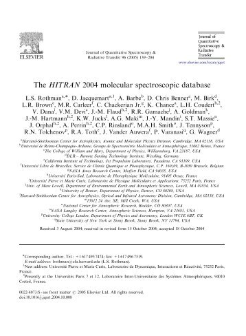 The HITRAN 2004 molecular spectroscopic database - Harvard ...