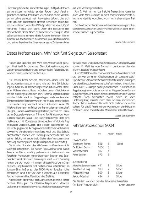 Vereins-Blättchen - Marbacher Ruderverein eV
