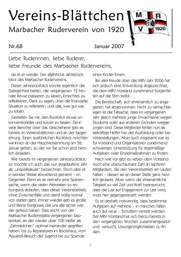 Heft Nummer 68 (Januar 2007) - Marbacher Ruderverein eV